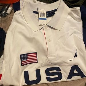 Brand New. NAUTICA - white/navy blue USA POLO shirt XL